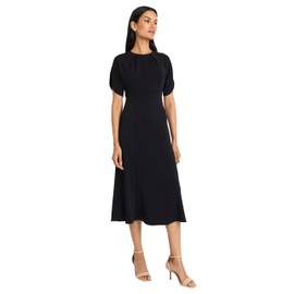 Maggy London Women's Elegant Midi Puffed Sleeves-Fitted Waist A-Line Silhouette-Versatile Cocktail Dress, Black