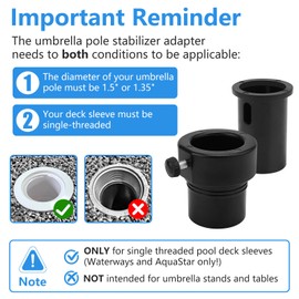 XCWT Pool Umbrella Pole Stabilizer Sleeve Adapter - Fit 1.5" & 1.35" Umbrellas Hole Holder Insert for Single-Threaded Baja Deck Pools Sleeves, Reducing Moving and Hold Umbrella in Place (Black)