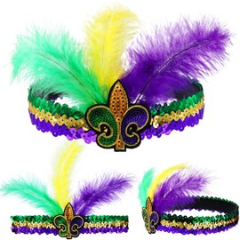 St Patrick - Diadema de lentejuelas para máscaras de Irlanda, plumas sintéticas, color morado y verde, Morado Mardi Gras, 40 x 3 cm/ 15.7 x 1.18 Inch