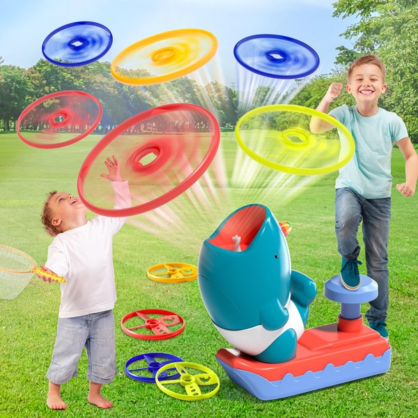 TEMI Outdoor Toys for Kids Ages 4-8, Flying Disc Launcher Family Outside Games, Outside Activities Toddler Chasing Toy Age 3-5 4-6, Birthday Gifts for Kids Boys Girls 3 4 5 6 7 8 9 10 11 12 Year Old