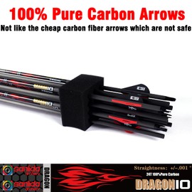 sanlida Archery 100% Pure Carbon Arrows, Dragon 10 Flagship Carbon Hunting Arrows for Compound Bow and Recurve Bow, Professional Standard Hunting Arrows Pack of 12 (+/-.001" Straightness, 300 Spine)
