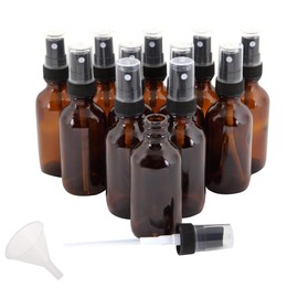 12 set Amber, 1 oz Glass Bottles, with Black Fine Mist Sprayers