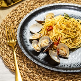 bzyoo 12 Piece Melamine Dinnerware Set - Durable, Dishwasher Safe Black Plates and Bowls - Casual Dining, Parties, Camping Dish Set Mono Black Collection