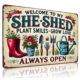 Bestylez Garden Gifts Welcome to My She ShedVintage Gardening Signs for Home Garden Greenhouse Living Room Bedroom Yard Outdoor Decor 8X12 Inch (3372)
