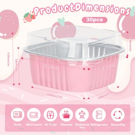 ylnurac - Paquete de 30 moldes para tartas de 5 onzas rosas, con tapas, moldes de papel de aluminio, recipientes individuales para postre para ventas, fiestas, picnics