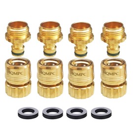 HQMPC Garden Hose Quick Connect No Pb Brass Hose Quick Connect Quick Connect Hose Fittings Water Hose Connectors 3/4" GHT (4SETS)