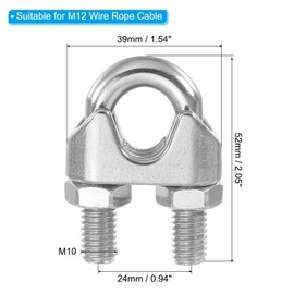 PATIKIL 1/2 Inch M12 Wire Rope Clamp Clip, 2 Pcs 304 Stainless Steel U Bolt Saddle Fastener for Rigging Rope, Wire and Cable