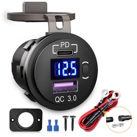 Nilight USB Socket PD Type C and QC 3.0 USB Fast 12V 24V Car Outlet Voltmeter ON OFF Switch Fused Wire Kit Dual Power for Cars Trucks Vans RVs