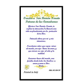 Gifts by Lulee, LLC Oracion a Sant Ramon Nonato Patron de las Comadronas y de Los Partos Tarjeta de Rezo Bendecida Importada de Italia Laminada con Acentos en Oro