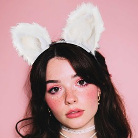 Aceorna Cat Ears Headband Cute Furry Hairband Soft Neko Ears Headpiece Cat Hair Accessories for Women (White, One Size)