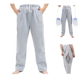 Lmaray Catheter Leg Pants Hold 2 Larger Urine Bags - Holder for Nephrostomy, Ostomy, Foley (Large, Grey)