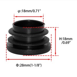 Flyshop Black Chair Table Legs 28 mm, 1-1/8" Outside Diameter Plastic Caps Round Ribbed Tube Inserts Furniture Glides 10 Pcs
