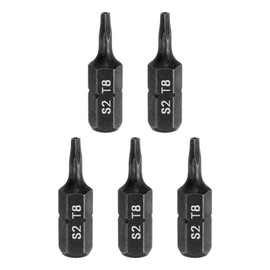 HARFINGTON 5pcs T8 Torx Screwdriver Bit 1/4" Hex Shank 25mm/1" Length S2 Steel Star 6 Point Head Hex Security Screw Driver Bits with Hole for Impact Electric Screw Driver Power Tools, Black