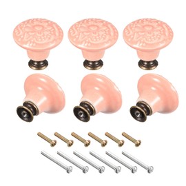 sourcing map Ceramic Drawer Knobs, 6pcs 32x34mm Ball Shape Door Pull Handles with Mounting Screws for Home, Drawer and Dresser, Pink