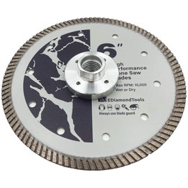 6" High Performance Diamond Saw Blades with Flush Cut Attachment for Granite, Quartz or Other Engineered Stones, 8mm Segment Height, 5/8" Threaded Arbor.