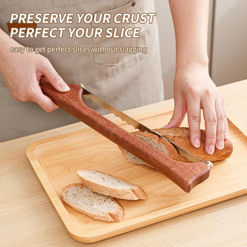 Zerymhan Bread Knife for Homemade Bread,Wooden Sourdough Bread for Slicing,Bow