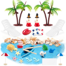 YPLonon Deko-Strandkuchendekoration, 27-teilig, Miniatur-Strandschaften, Hawaiianisch, Sonnenschirm, Kokospalme, Brett, DIY, Zubehör für Dekoration von Puppenhaus und Pflanzen