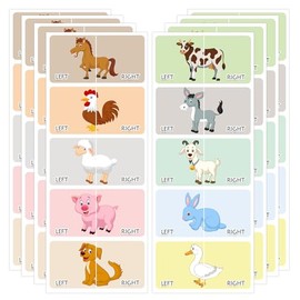 80Pcs Kids Cute Right Left Farm Animal Stickers 3 x 1.5 Inch - Cartoon Chicken Pig Sticker Children Boys Girls Shoes Stickers for Early Learning (Farm Animal)