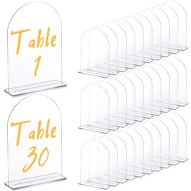 5x7 Inch Clear Arch Acrylic Sign DIY Acrylic Arch Table Numbers Acrylic Table Numbers with Stand Blank Acrylic Sheet Wedding Table Signs for Wedding Office Party Catering Menu Bar List (30 Packs)