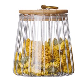 ANSQU Glass Jars Coffee Nuts Canister Airtight Storage Jar Petal Decorative Container with Bamboo Lid Metal Handle Easy to Grasp (700ml, 23.7 FL OZ)