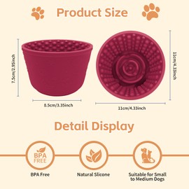 Dog Lick Bowl, Anxiety Relief Silicone Slow Feeder Treat Dispenser, Anti-chocking Pet Dish, Non-Slip Licking Bowl Interactive Entertainment Dog Puzzle Toy for Small & Medium-Dark Red
