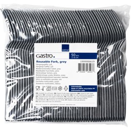 Abena Gastro Reusable Plastic Forks | 17cm | Pack of 50 | Charcoal Grey Plastic Forks | Dishwasher Safe | Microwavable Heavy Duty Forks | Perfect for Social Events and Parties