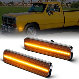 AreLokpri LED Front Side Marker Lights Compatible with Dodge Ram Truck 1972-1993 D100 D150 D250 D350, Smoked lens Fender Bumper Sidemarker Lamps, Amber Front Turn Signal Parking Light 2PCS