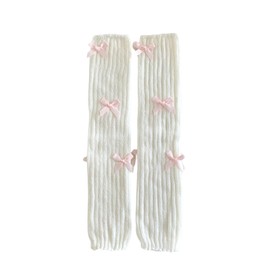 Fashion Girl Knit Leg Warmers Harajuku Bow Decor Loose Socks Vintage Kawaii Leg Sleeves Lolita Socks (Pink Bow, One Size)