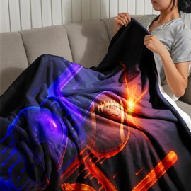 Football Throw Blanket 60x50 for Couch & Bed, Neon Drip Art — Helmets & Goalpost, Soft Lightweight Warm Flannel, Game Day, Boys Room Decor, Stadium, Gifts for Men & Teens (Football)