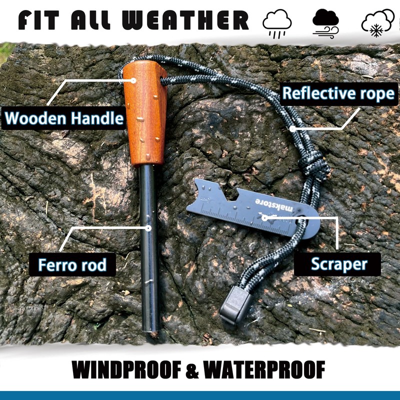 makstore Ferro Rod with Wood Handle | Fire Flint and