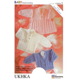 UKHKA 2 Baby Double Knitting DK Pattern For Easy Knit Beginner Babies Cardigans 12"- 20" Chest