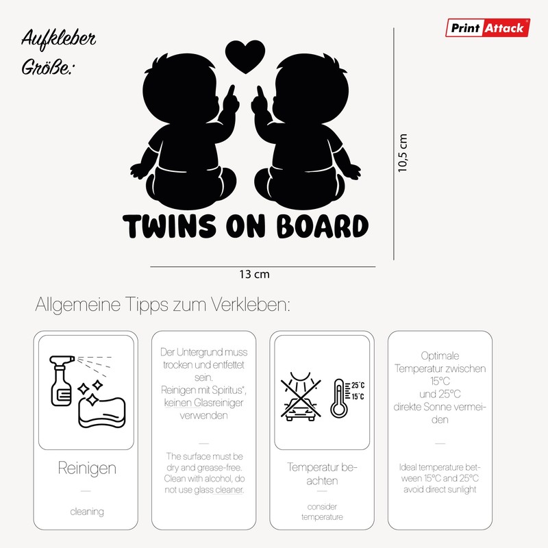 Twins on Board Aufkleber Auto Baby Sticker Zwillinge - wetterfest