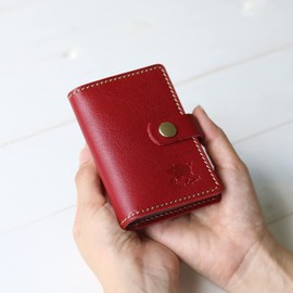 PORCO ROSSO Card Case Slim Genuine Leather Card Holder Leather Card Slot Slim Book Type Zig-Zag Men's Women's, red