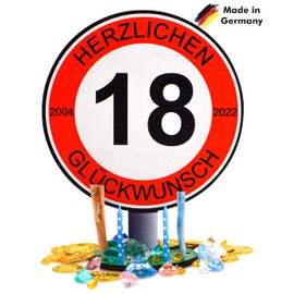 DARO Design - 2024 - Traffic Sign 18 Years Congratulations - 20 cm Large - Road Sign Birthday, Anniversary, Sign, Wooden
