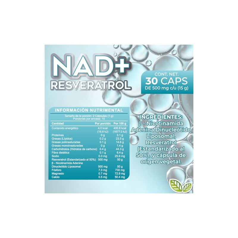 NAD+ Resveratrol de Vitamin Center Frasco con 30 cápsulas de