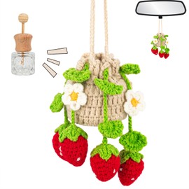Car Air Freshener Diffuser,Strawberry Car Accessories,Car Interior Accessories Aesthetics,Car Rearview Mirror Hanging,Strawberry Decor,10ml Empty Refillable Car Oil Diffuser Bottle,Car Decor for Women