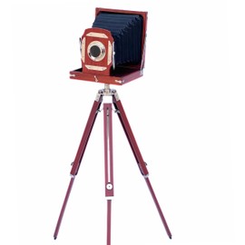 Antique Style Retro Vintage Look Wooden Film Camera Modern Adjustable Brown Tripod Stand Royal Designer Old Movie Prop Rustic Folding Camera Corner House Decorative Collection Item