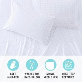 MARTHA STEWART Ultra Soft Brushed and Washed Microfiber 4 Piece Sheet Set, Easy Care, Comfy Bed Sheets with Deep Pocket, 1 Flat Sheet, 1 Fitted Sheet, 2 King Pillowcases, King Size, Light Gray