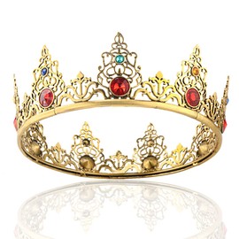 YADIRF Baroque Men King Headband Party Crown Rhinestone Crown For Wedding Prom Birthday Party (Dark Gold With Red Stone)