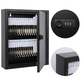 KYODOLED Locking Key Cabinet, 60 Key Storage Lock Box with Code, Key Box Wall Mount with Combination Lock, Key Hooks & Tags Key Labels(Black,60 Key)
