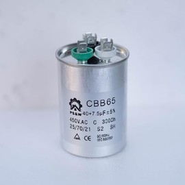 PS&W 40/7.5 uF 40+7.5 MFD 370V or 440V Dual Run Start Round A/C Capacitor CBB65 CBB65B Air Conditioner Capacitors for AC Unit Fan Motor Start or Heat Pump or Condenser Straight Cool