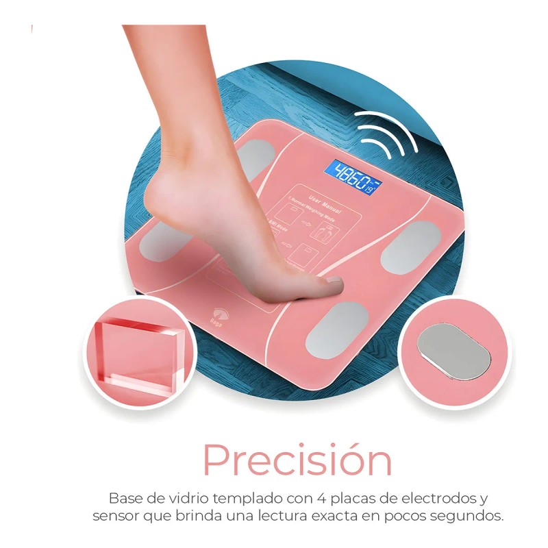 Báscula Electrónica Bluetooth Digital Inteligente De Baño Color Rosa