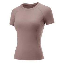 Women Workout Short Sleeve Tshirts Shirts Crewneck Yoga Athletic Tops 2025 Summer Casual Tee(Brown Grey,Large)