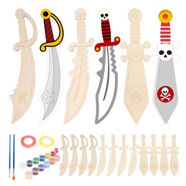 Fennoral 12 Pack Pirates Craft for Kids Make You Own Pirates Wooden Swords Arts and Crafts for Girls Boys DIY Coloring Pirates Theme Craft for Classroom Art Activity Cosplay Supplies Birthday Gifts