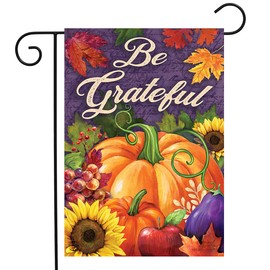 Be Grateful Fall Garden Flag Pumpkins Autumn Floral 12.5" x 18" Briarwood Lane