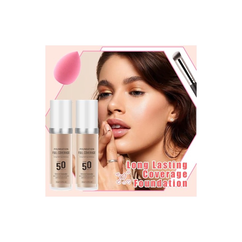 Set Bases Maquillaje Color Natural Brocha Esponja Fps Control Grasa