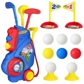 Jovizo Toddler Golf Set for Boys Girls 2 3 4 5 Years Old, Upgraded Kids Golf Cart with 3 Clubs & 8 Balls, Outdoor Indoor Sports Toys Birthday Gift, Blue