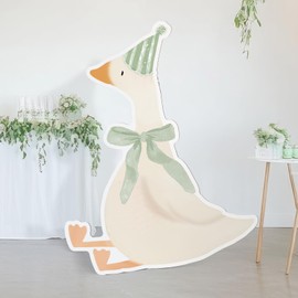 CroBlissful One Silly Goose Party Decorations 1st Birthday Silly Goose Backdrop Duck Animal Background Prop for Birthday Baby Shower Party Supplies(Sage Green,Striped Style)