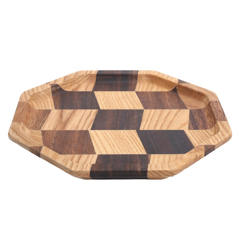 Grid Pattern Wood Plate Fruit Dishes Holder Tea Tray Dessert