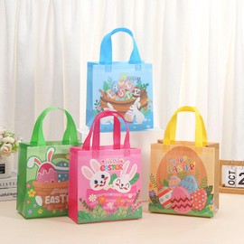 piqiya 12pcs Easter Non-woven Bag Gift Bags,Non-woven Tote Bag with Handle,Gift Bags Suitable for All Multiple Uses